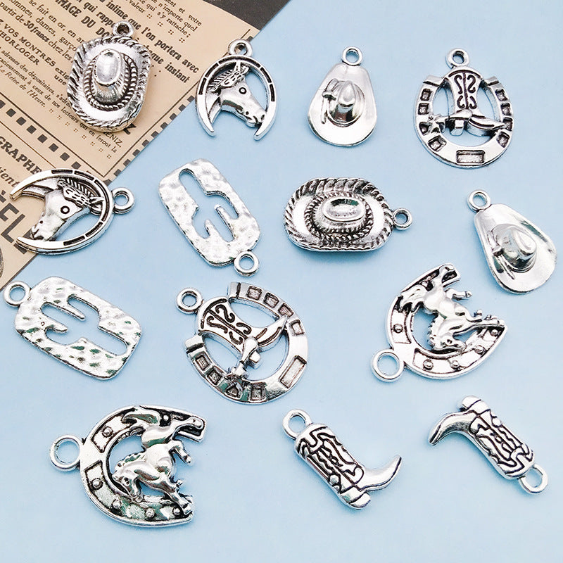 Wholesale Cowboy Collection: Silver Alloy Cowboy Hat, Cowboy Boots, Necklace, Bracelet, Pendant